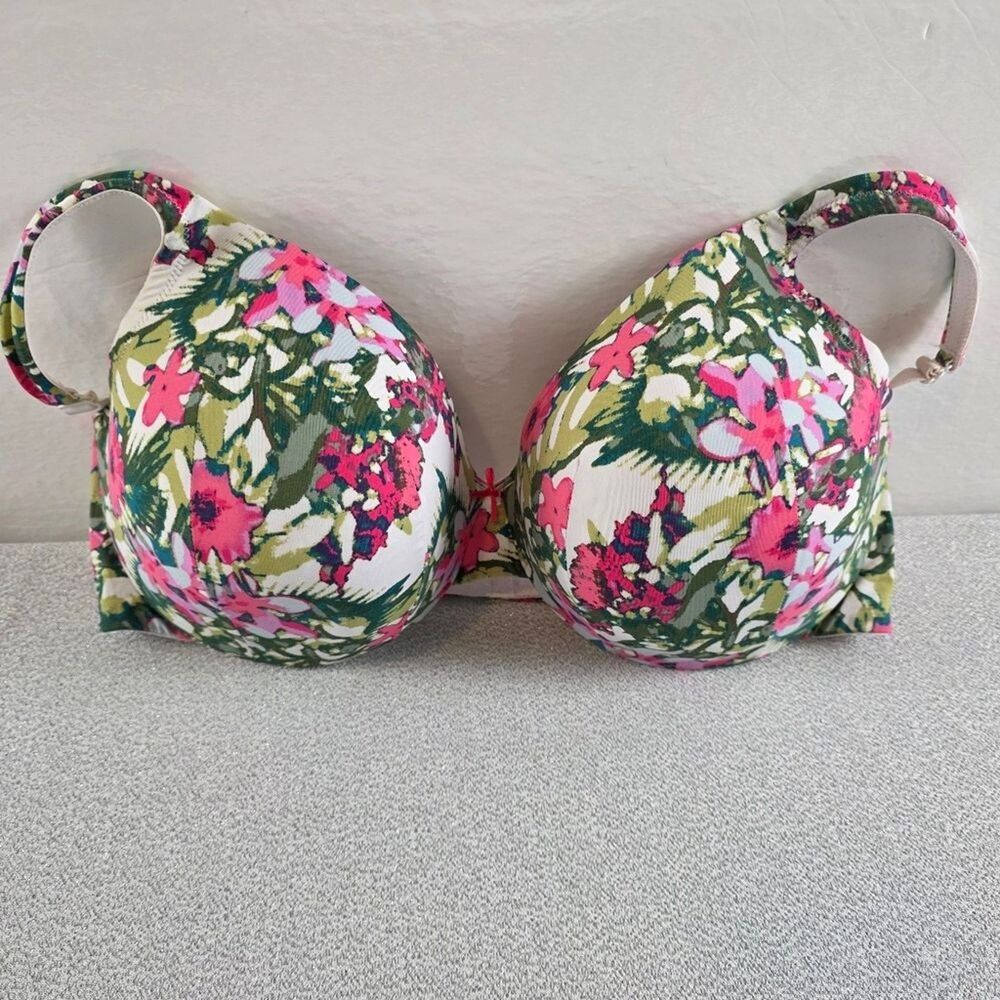 Cacique Bra 44DD Lightly Lined Full Coverage Underwire Pink Green Floral